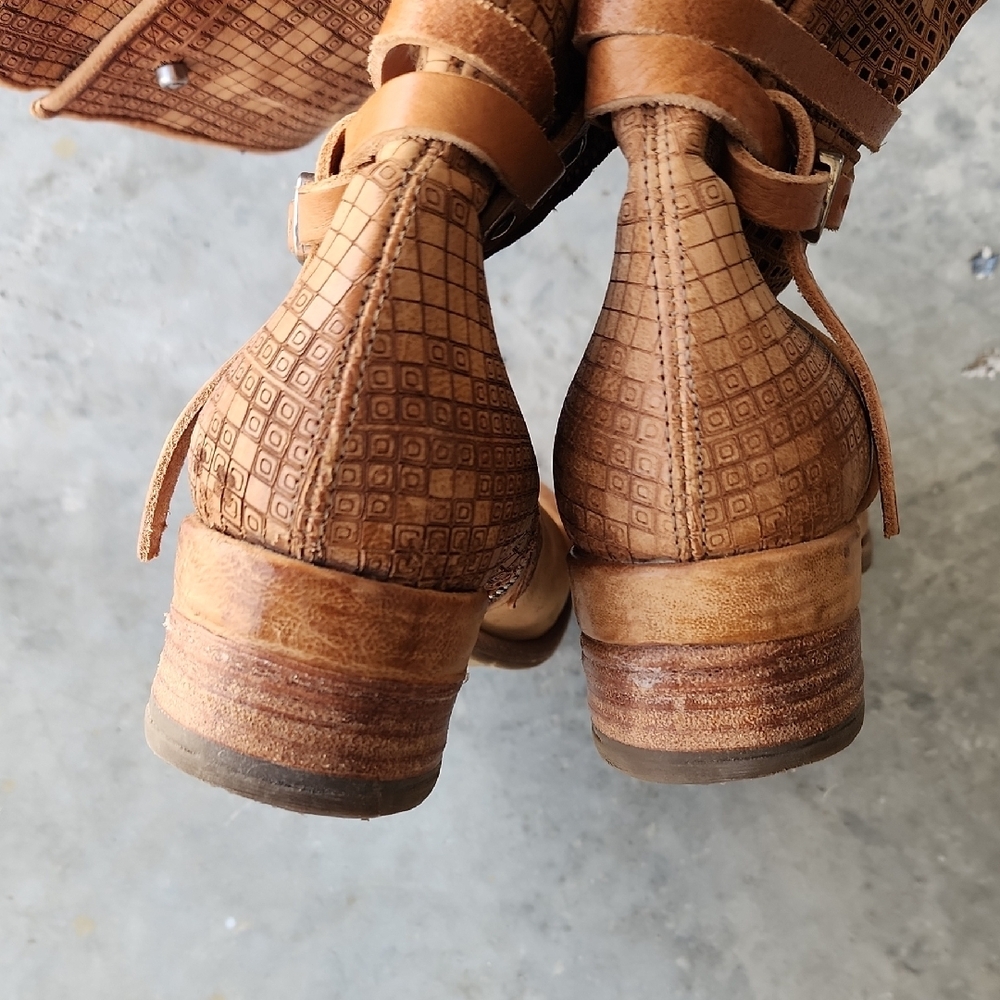 A.S.98 GENE Tan Perforated  Leather Boots with Buckle Detail - Picture 6 of 16